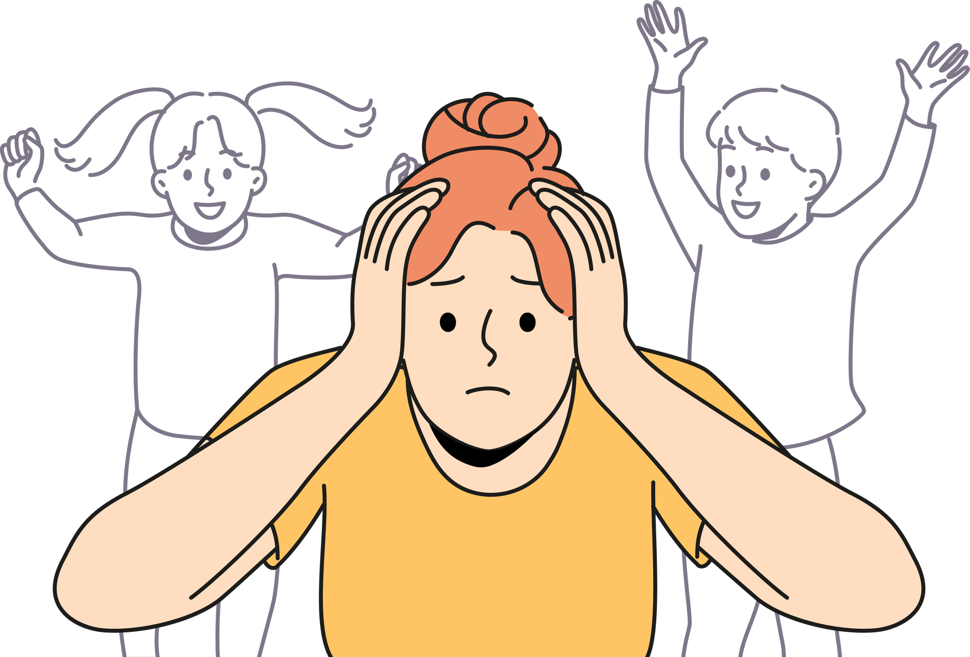 Stressed woman suffer from noisy kids