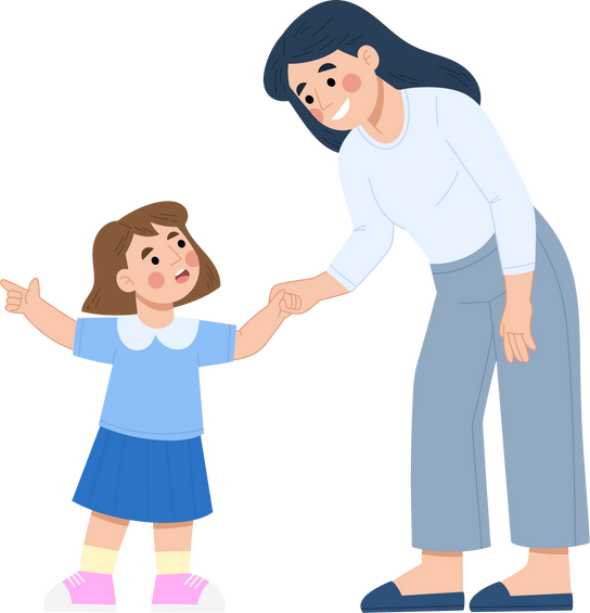 Illustration of mother taking care of daughter